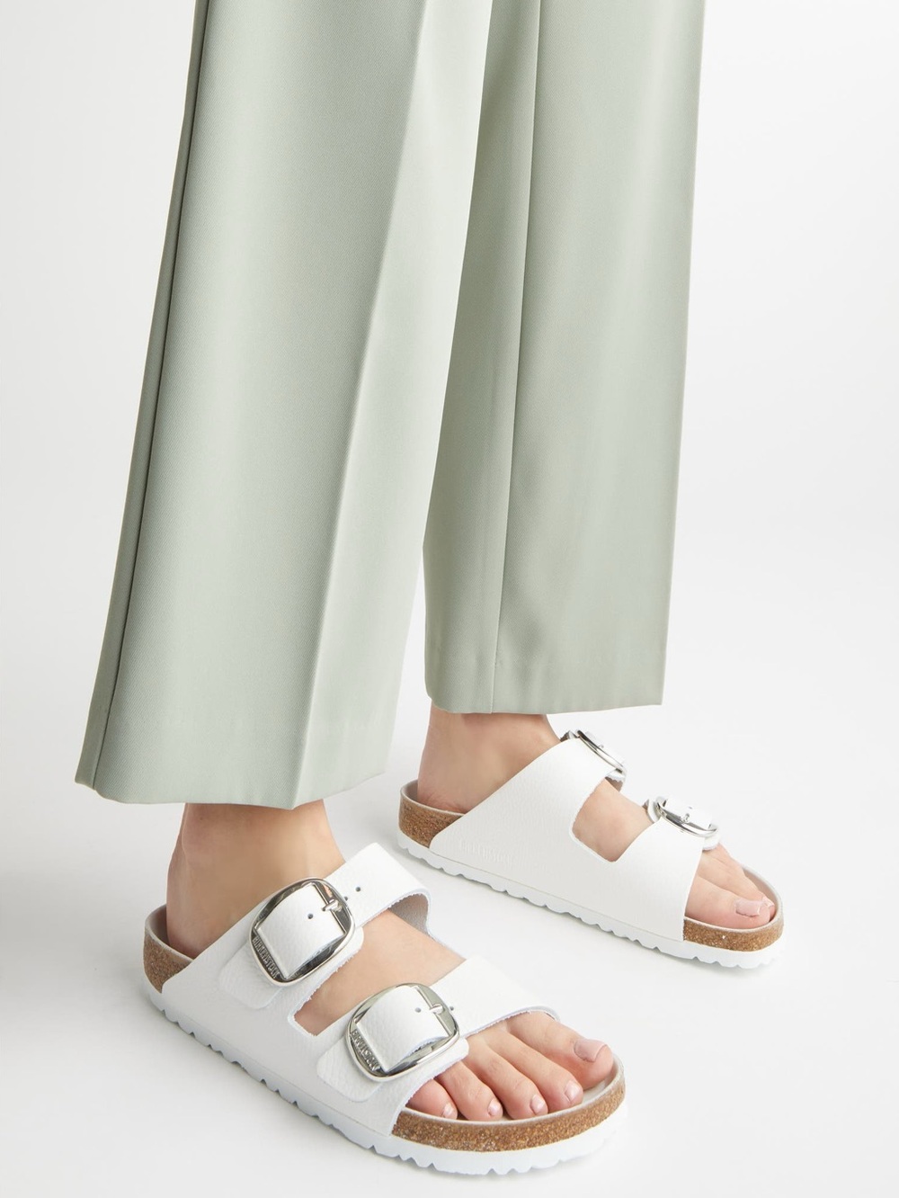 Birkenstock Arizona Big Buckle white leather slide sandals size 39